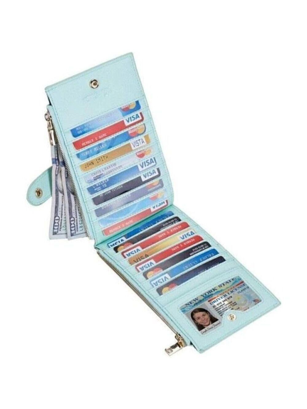 Women's Wallet RFID Blocking Bi fold Multi Card Wallet Zipper Pocket TURQUOISE